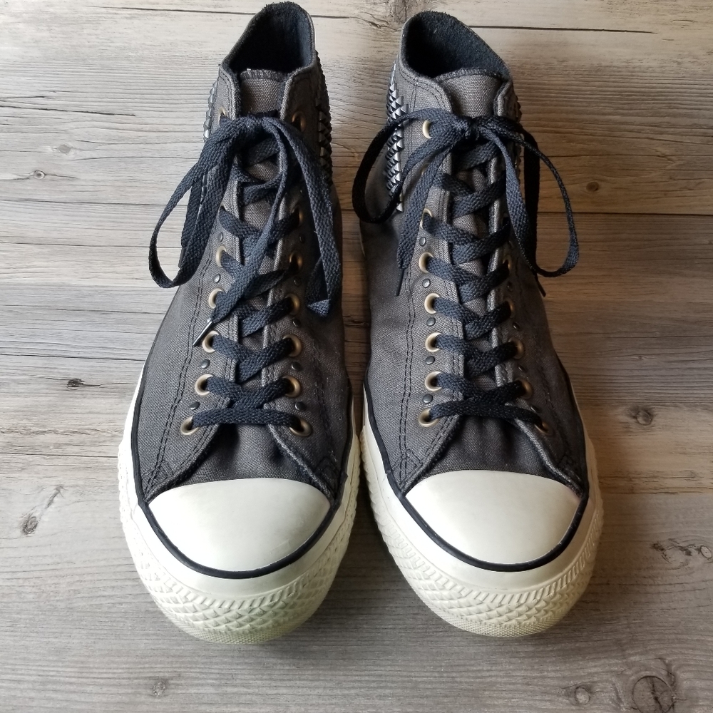 Converse All Star Gray Studded Lace Up High Top Sneakers Unisex - Picture 4 of 11
